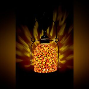 Brilliant Boho Chic Mosaic Orange Black Glass Lantern for Candle Battery Votive